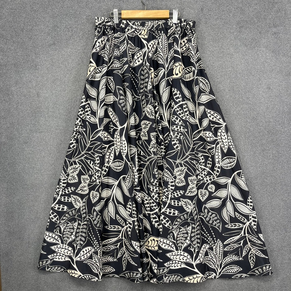 Calypso St Barth Maxi Skirt Womens M Black Cream Leaf Print Elastic Waist Flowy